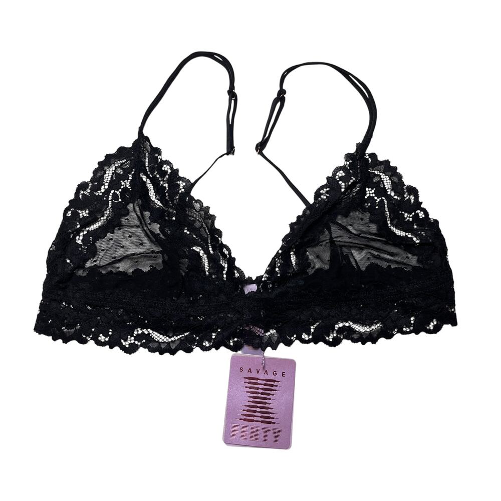 Savage X Fenty Dotted Mesh Bralette Black Size Large